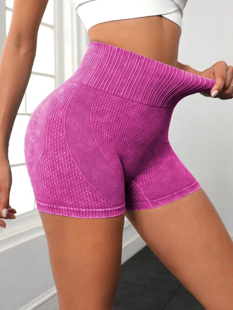 S102 Short rosado levanta glúteos con líneas en cintura