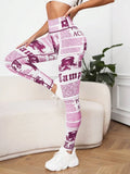 L111 Legging newspaper blanco con morado