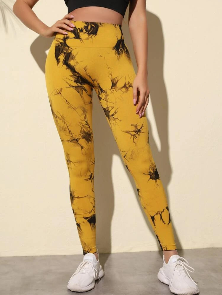 L116 Leggings tie dye amarillo con negro