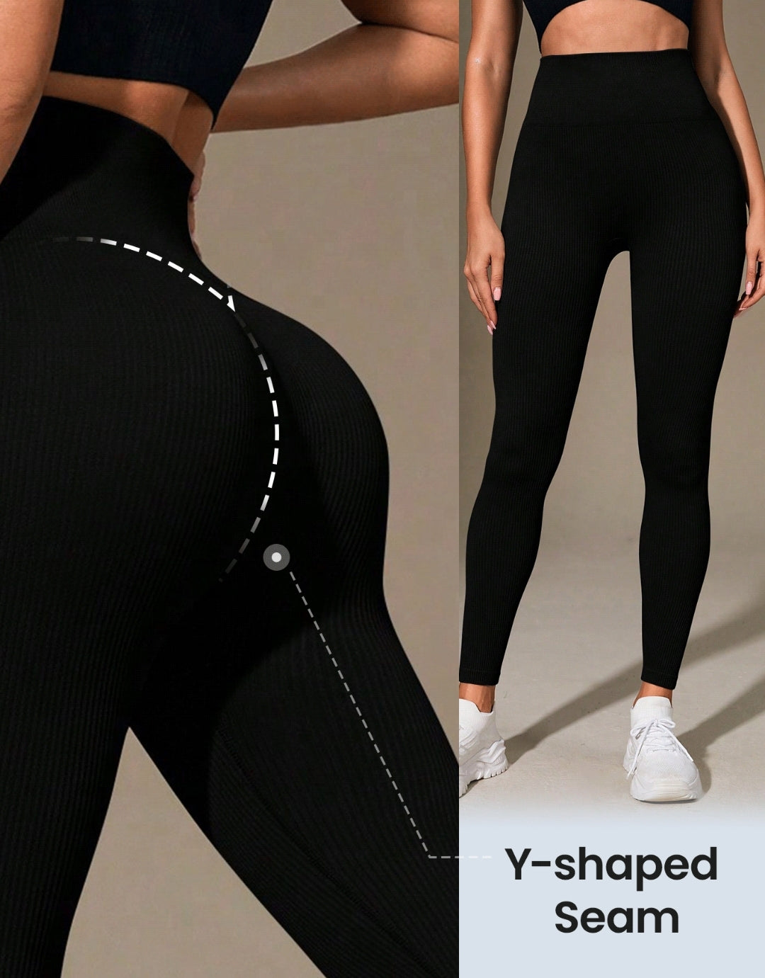 L161 Legging negro plain con relieve líneas