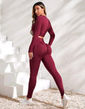SS152 Conjunto rojo burgundy top manga larga + legging