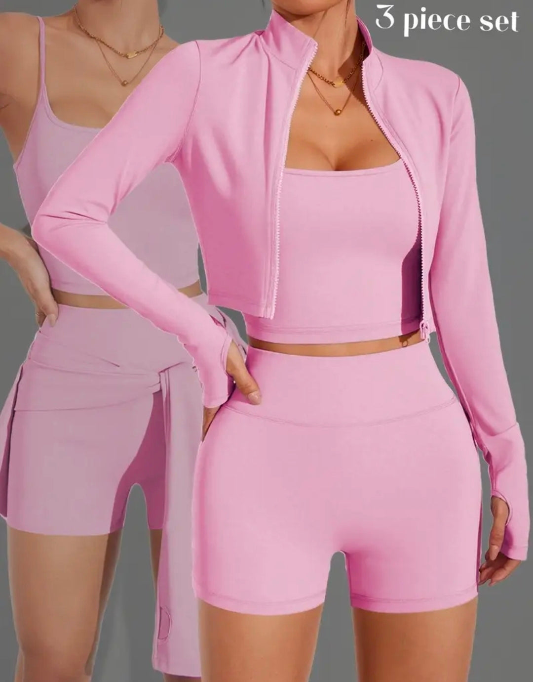 SS162 Conjunto rosado de 3 piezas (jacket + top + legging)