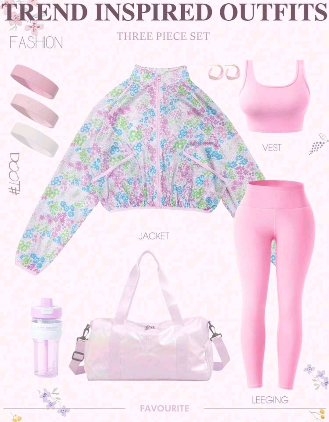 SS168 Conjunto 3 piezas rosado - legging, top y jacket