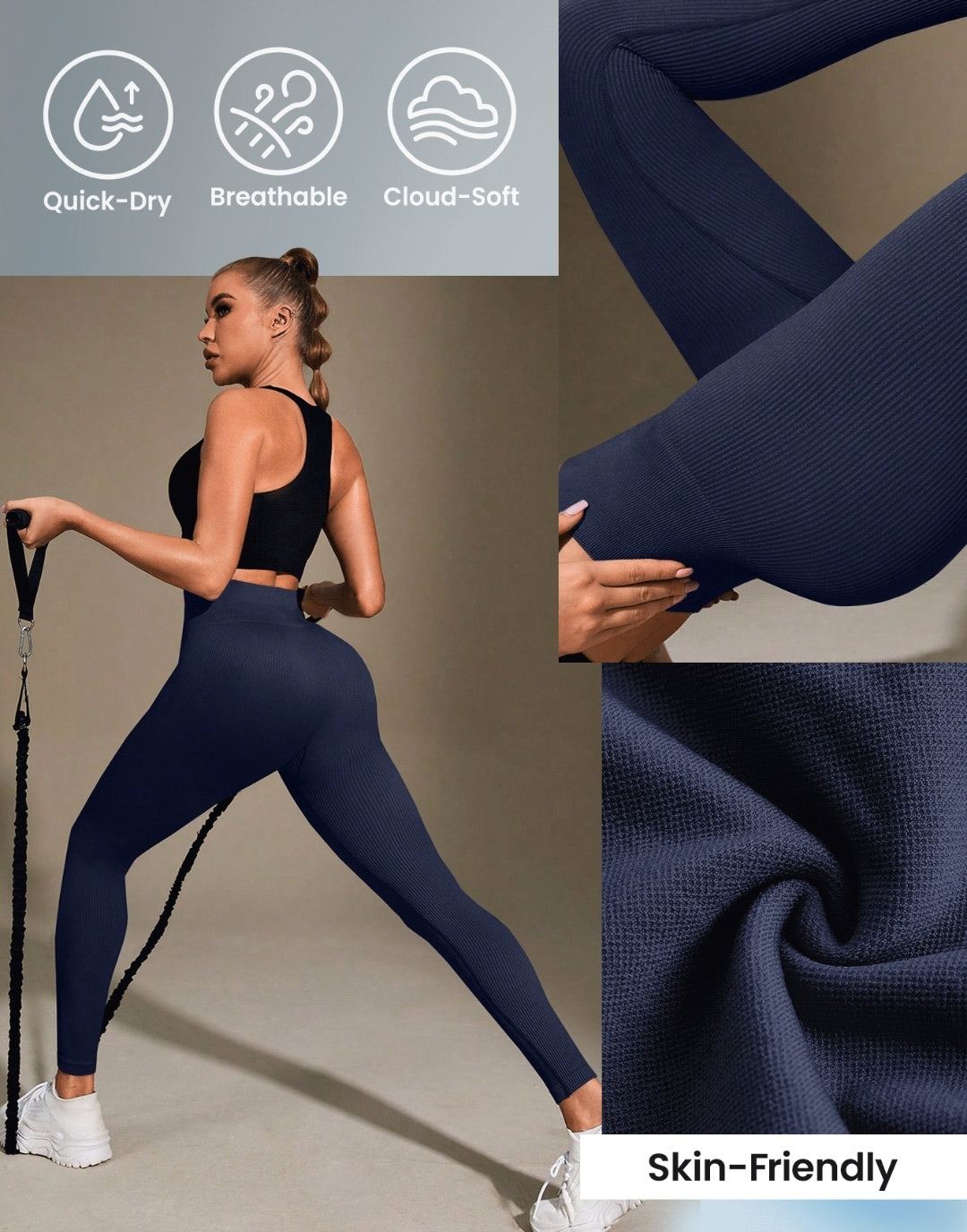 L163 Legging azul plain relieve líneas
