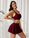 SS113 Conjunto rojo burgundy sport bra + falda