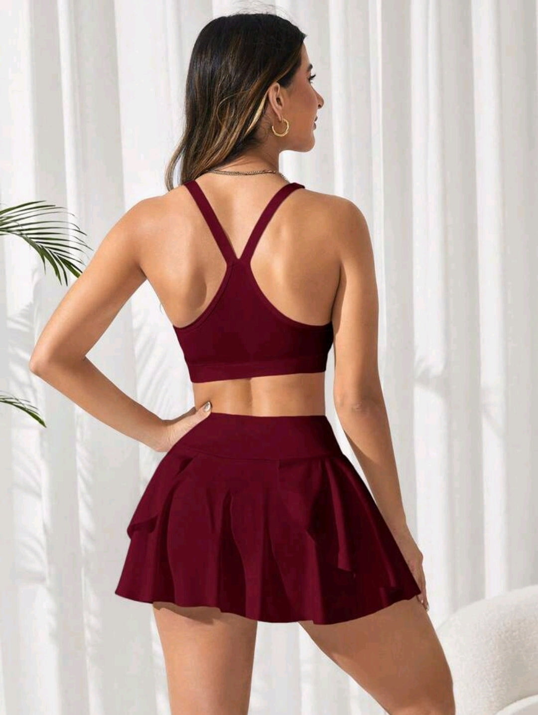 SS113 Conjunto rojo burgundy sport bra + falda