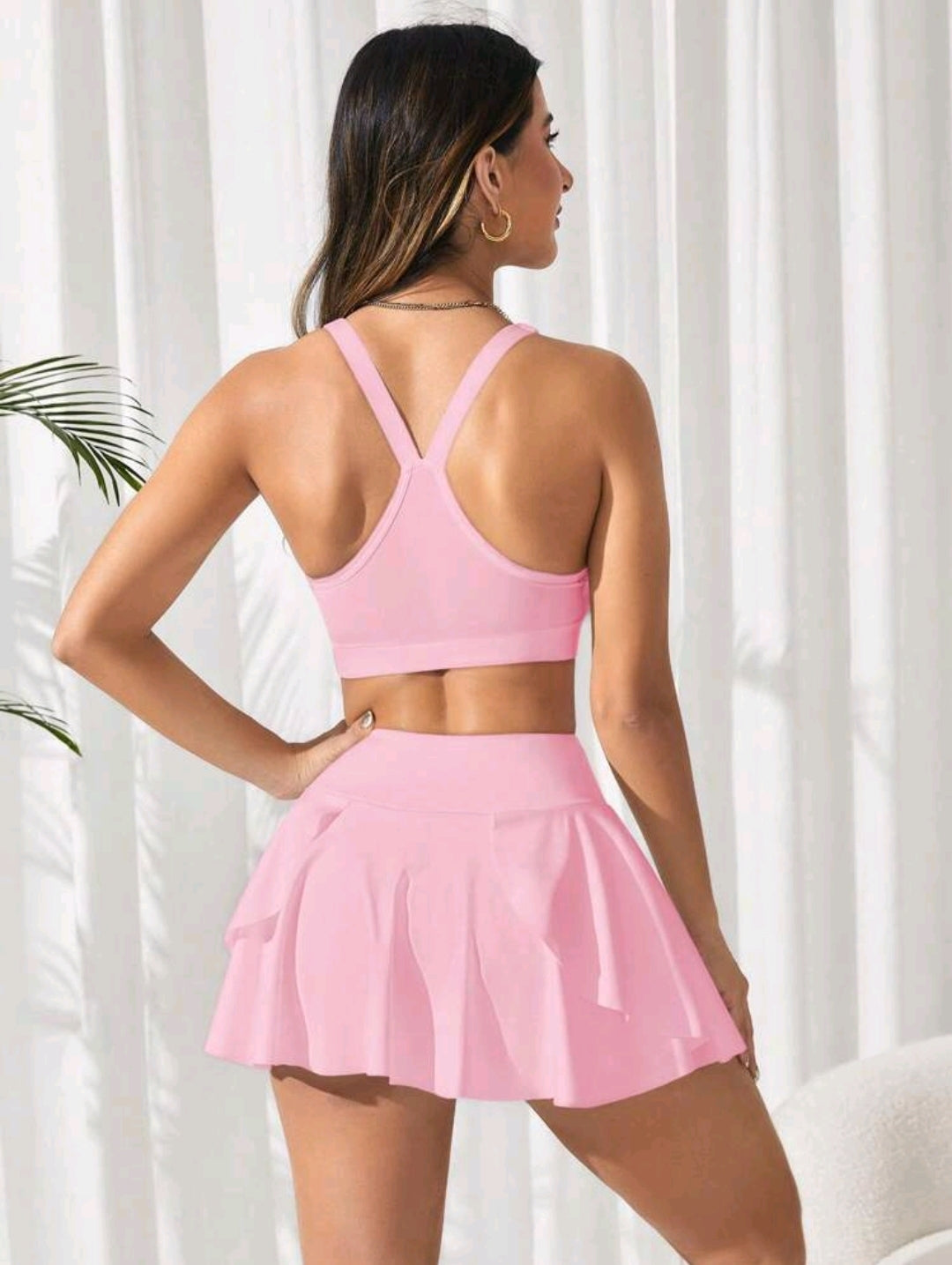 SS114 Conjunto rosado sport bra + falda