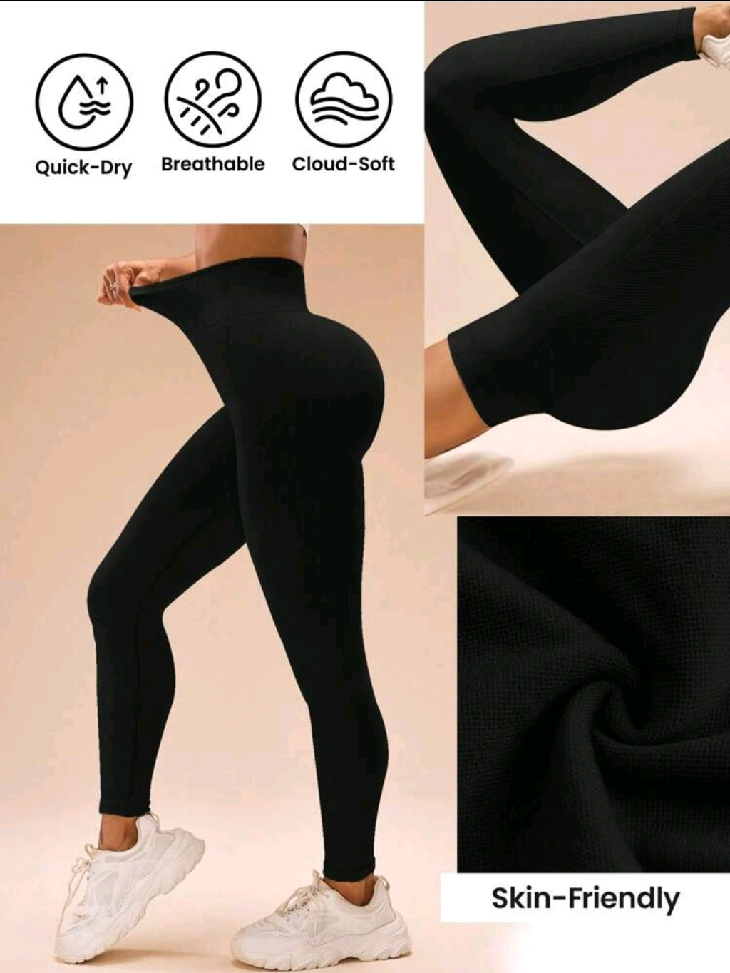 L161 Legging negro plain con relieve líneas
