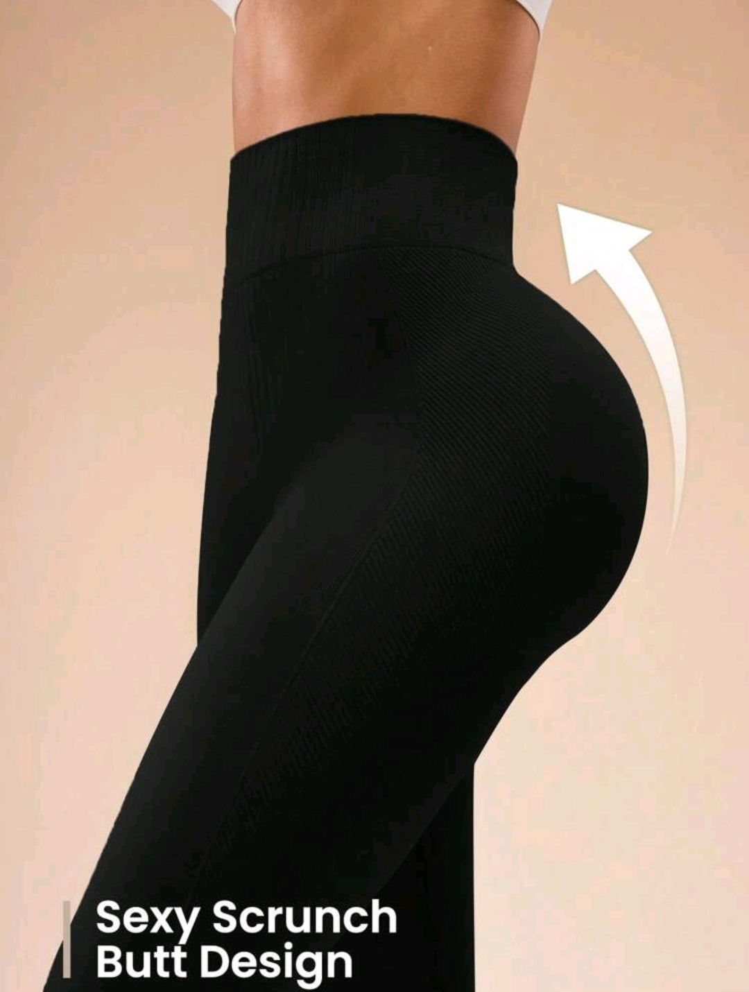 L161 Legging negro plain con relieve líneas