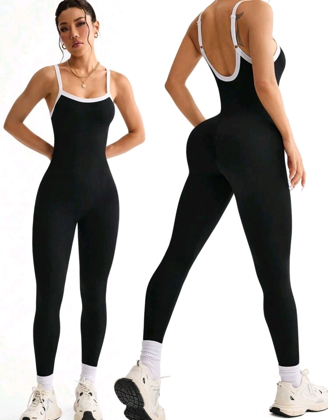 SS124 Enterizo negro con línea blancas