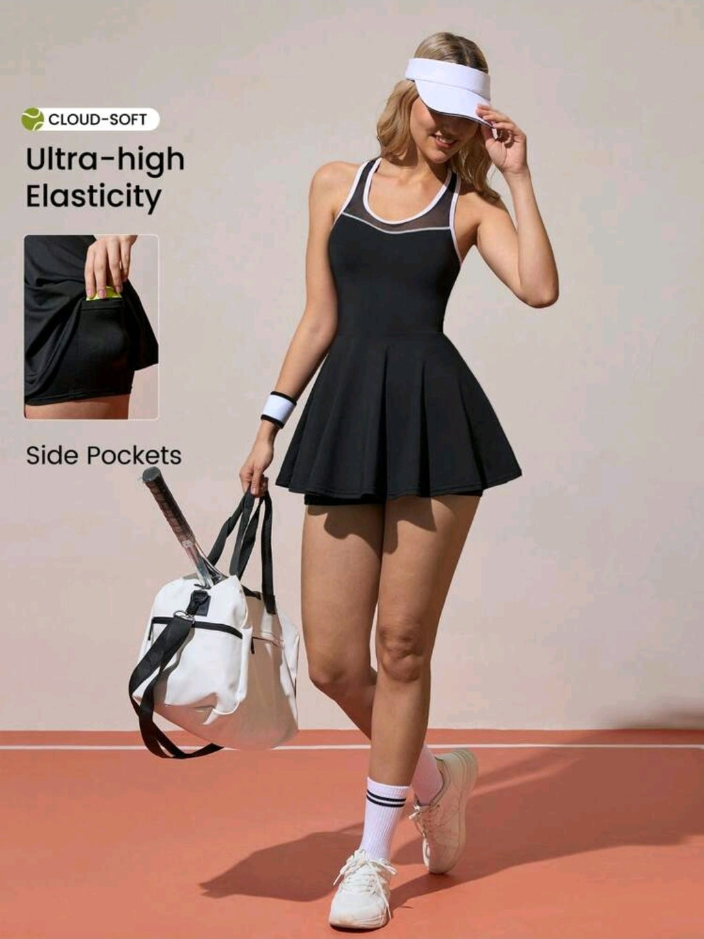 SS133 Conjunto negro de falda corta con transparencia en top