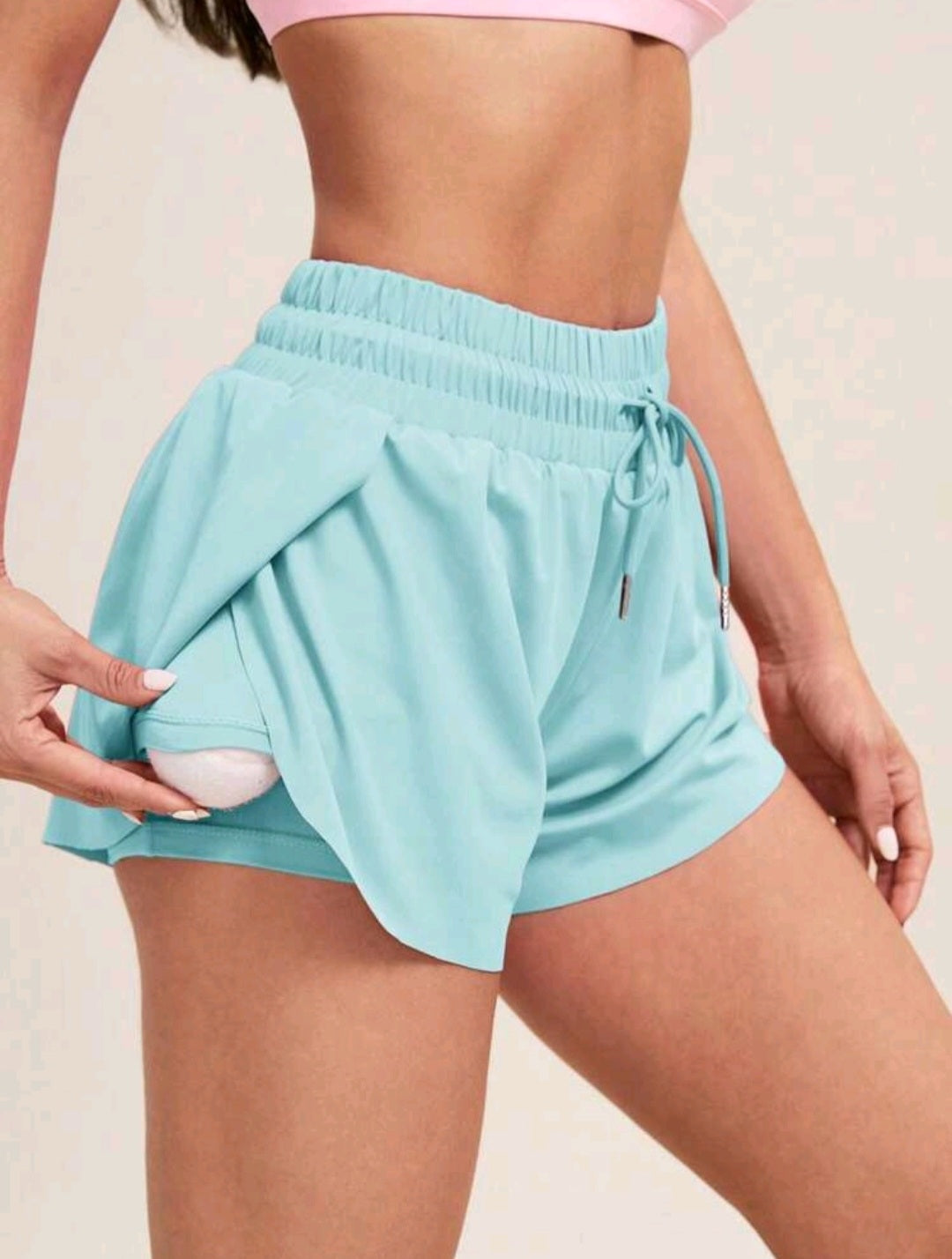 S126 Short verde menta de lazo con bolsa para cel