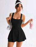 SS135 Conjunto negro de falda corta sport bra cruzado atrás