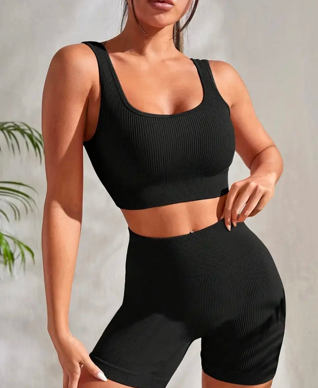 SS140 Conjunto top + short negro plain