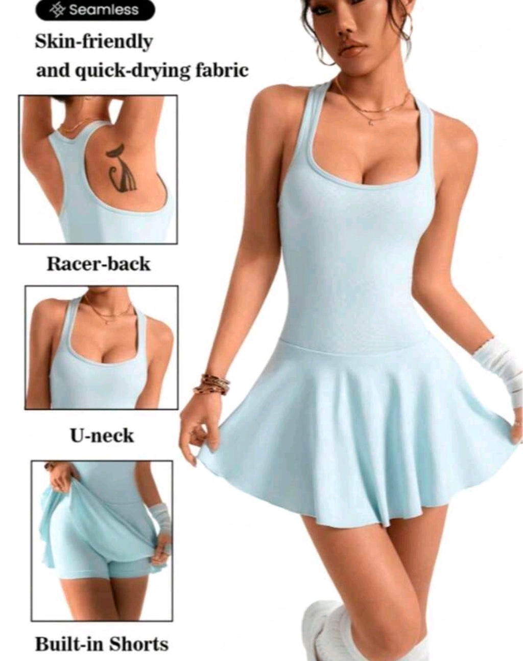 SS141 Enterizo de falda light blue con short