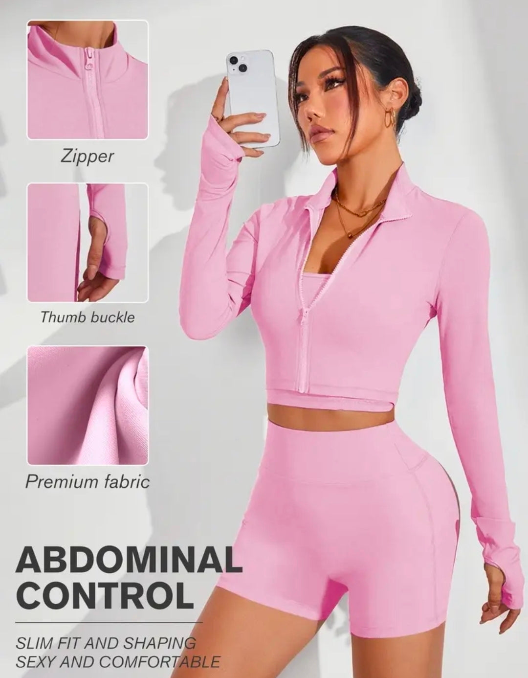 SS162 Conjunto rosado de 3 piezas (jacket + top + legging)