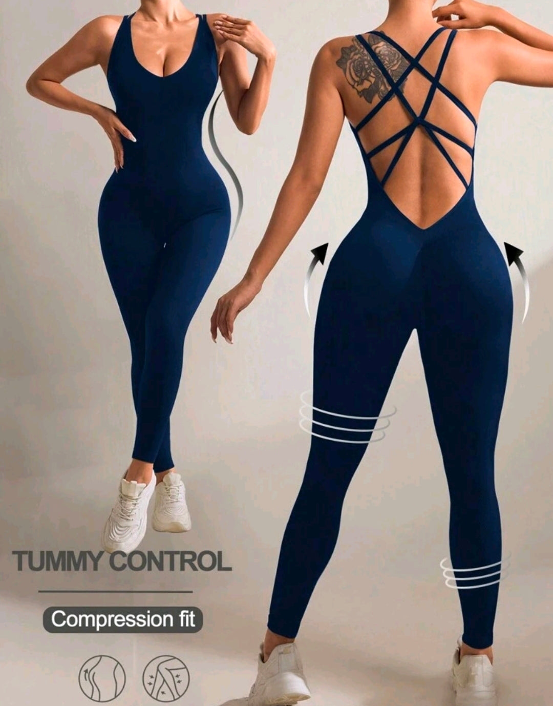 SS163 Enterizo azul con tirantes cruzados atrás