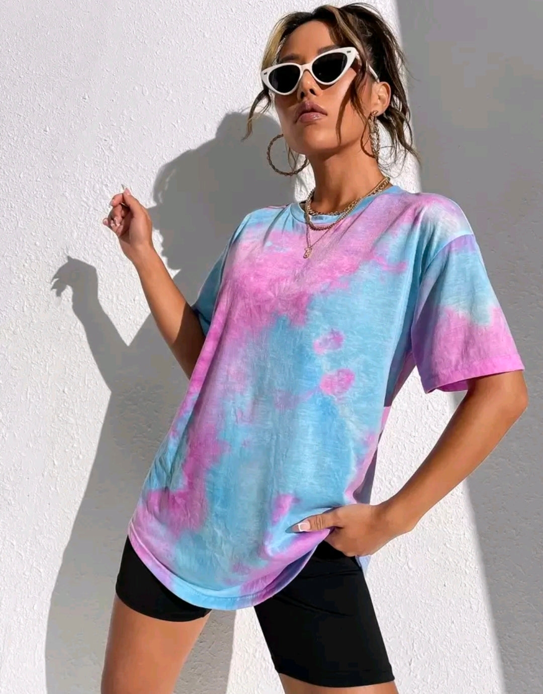 C149 Camisa oversize azul con rosado