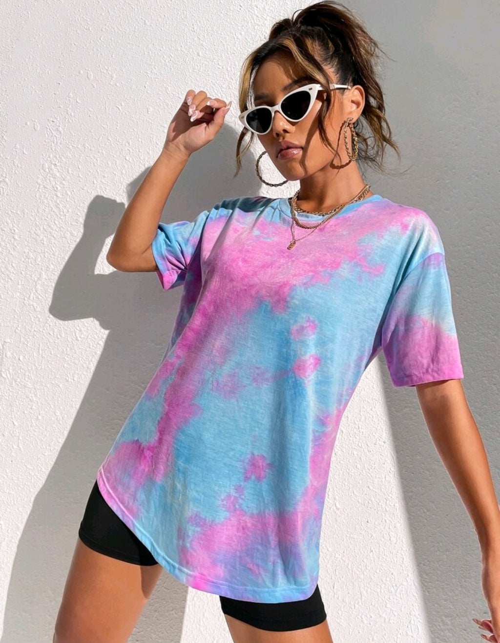 C149 Camisa oversize azul con rosado