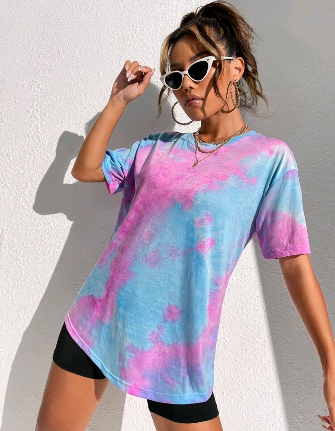 C149 Camisa oversize azul con rosado