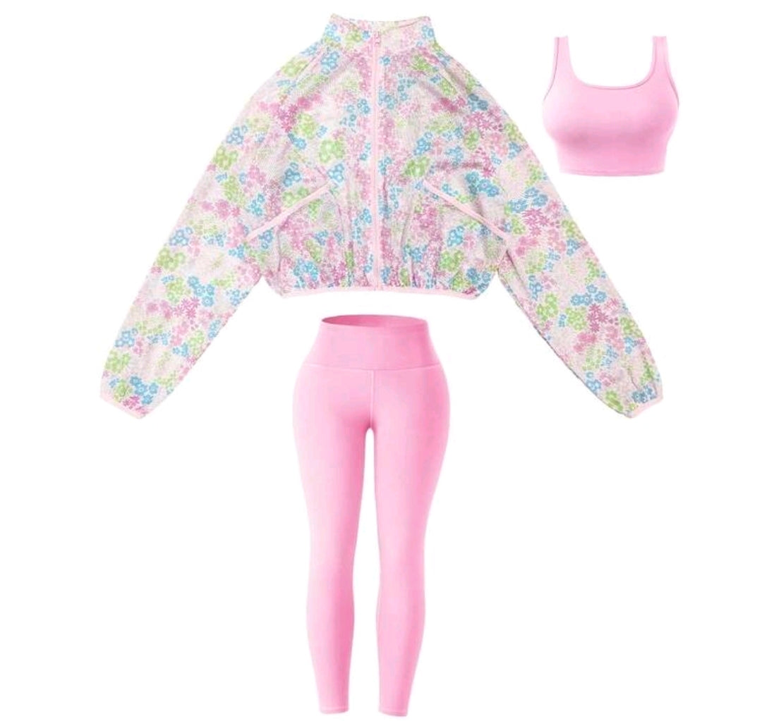 SS168 Conjunto 3 piezas rosado - legging, top y jacket