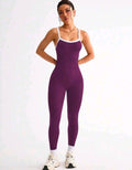 SS183 Enterizo morado con líneas blancas con levanta glúteos