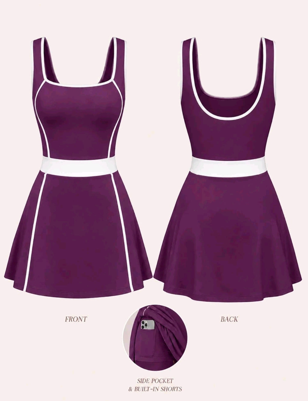 SS184 Enterizo vestido morado con línea gruesa diagonal y tirantes blancos