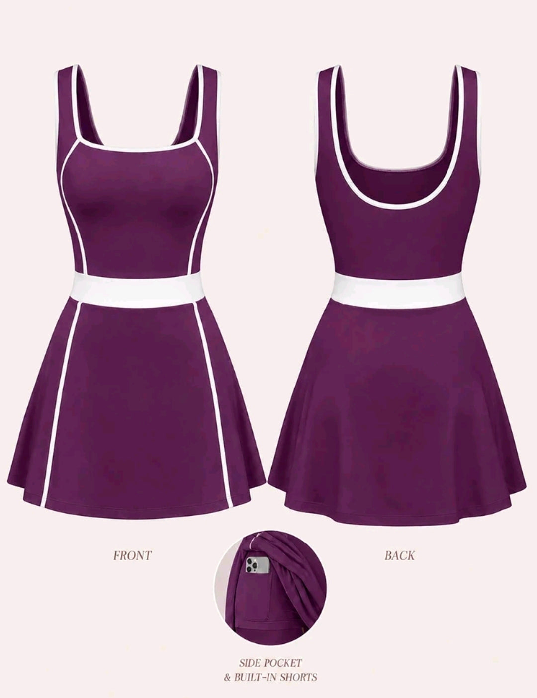 SS184 Enterizo vestido morado con línea gruesa diagonal y tirantes blancos